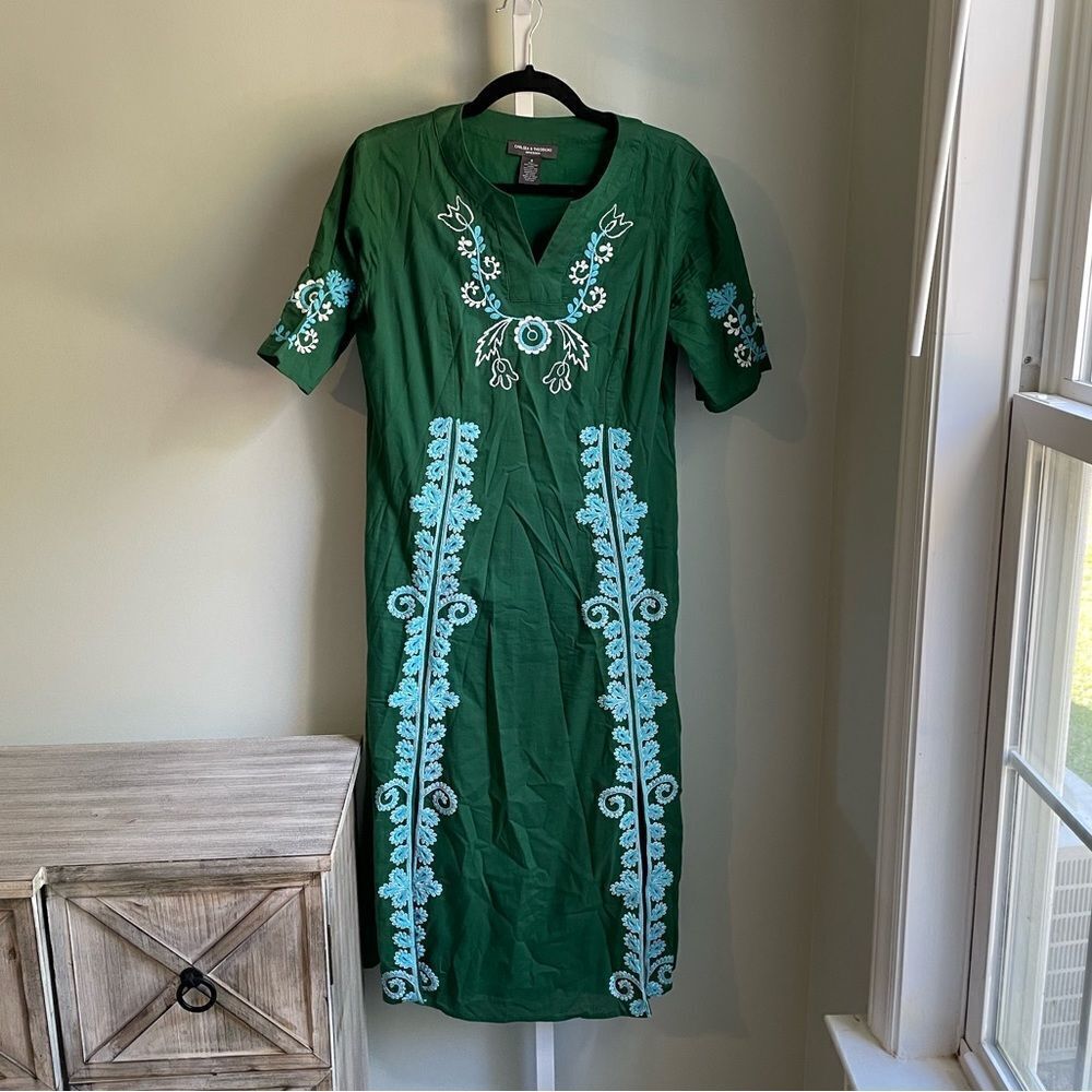 Chelsea & Theodore Green Embroidered Dress